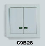 Гуси-Электрик С9В28-004 Выключатель двухкл.с зеленым светоиндикатором , 10 А, 250 V, цвет мат.серебр
