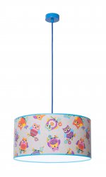 Подвесной светильник Happy S3 18 99gb, металл(голубой)/ткань(сова)/лента(голубая), Н150, 1 x E27 60W