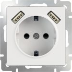 Розетка с заземлением, шторками и USBх2 (белая) Werkel WL01-SKGS-USBx2-IP20