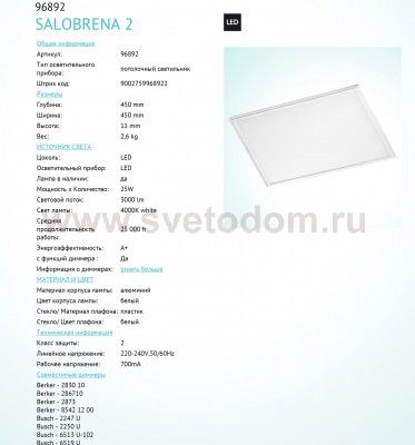 Светодиодная ультратонкая потолочная панель Eglo 96892 SALOBRENA 2