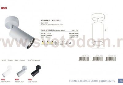 Светильник поворотный Arte Lamp A3216PL-1WH AQUARIUS