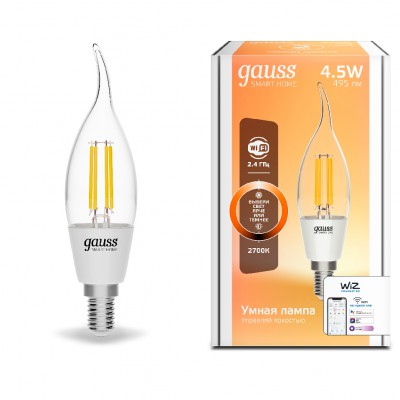 

Лампа Gauss Smart Home Filament СF35 4,5W 495lm 2700К E14 диммируемая LED (1260112), 1260112