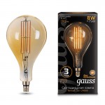 Лампа Gauss Filament А160 8W 780lm 2400К Е27 golden straight LED (149802008)