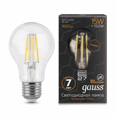 

Лампа Gauss LED Filament Graphene A60 E27 15W 1660lm 2700К (102802115), 102802115