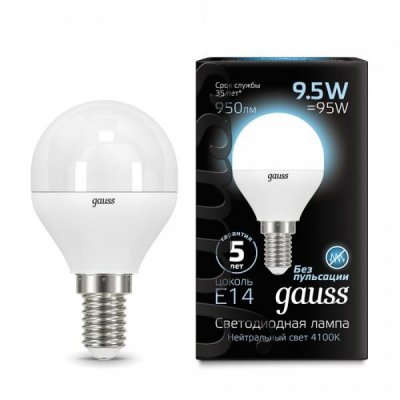 

Лампа Gauss LED Шар E14 9.5W 950lm 4100K (105101210), 105101210