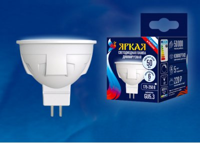 Лампа светодиодная Uniel LED-JCDR 6W/NW/GU5.3/FR/DIM PLP01WH