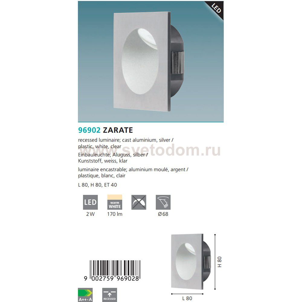 Eglo 96902 - Luminaire d'escalier LED ZARATE 1xLED/2W/230V